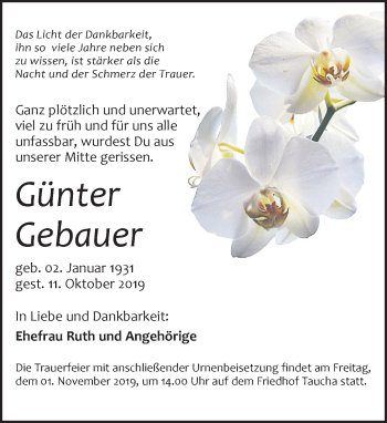 Traueranzeige von Günter Gebauer von Leipziger Volkszeitung