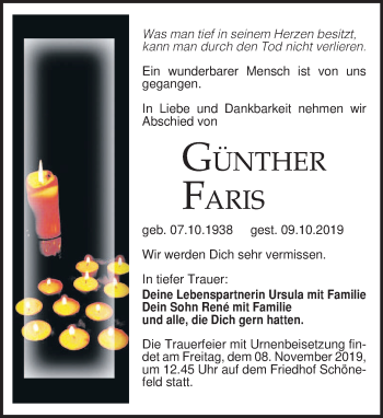 Traueranzeige von Günther Faris von Leipziger Volkszeitung