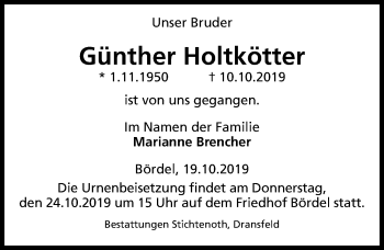 Traueranzeige von Günther Holtkötter von Göttinger Tageblatt