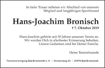 Traueranzeige von Hans-Joachim Bronisch von Kieler Nachrichten