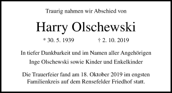 Traueranzeige von Harry Olschewski von Lübecker Nachrichten