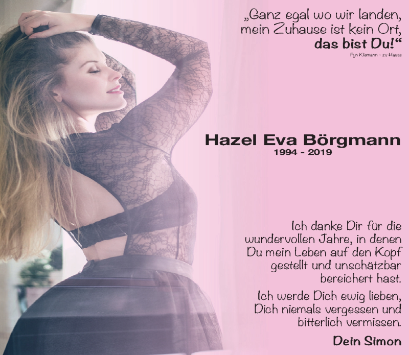  Traueranzeige für Hazel Eva Börgmann vom 19.10.2019 aus Hannoversche Allgemeine Zeitung/Neue Presse