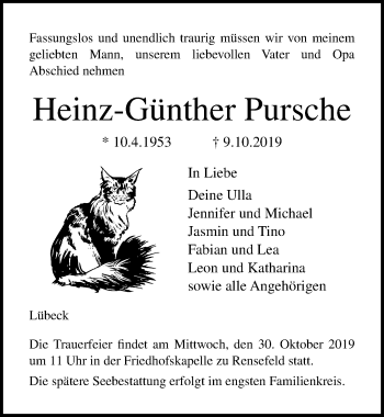 Traueranzeige von Heinz-Günther Pursche von Lübecker Nachrichten