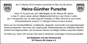 Traueranzeige von Heinz-Günther Pursche von Lübecker Nachrichten