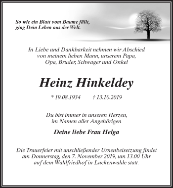 Traueranzeige von Heinz Hinkeldey