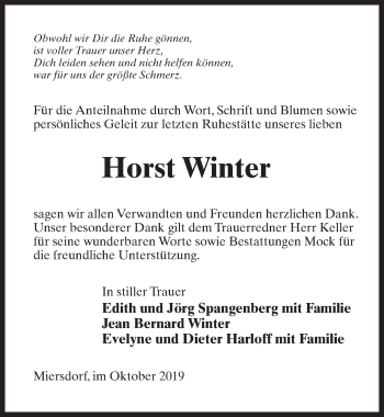 Traueranzeige von Horst Winter von Märkischen Allgemeine Zeitung