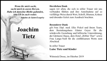 Traueranzeige von Joachim Tietz von Märkischen Allgemeine Zeitung