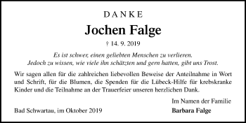 Traueranzeige von Jochen Falge von Lübecker Nachrichten