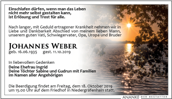 Traueranzeige von Johannes Weber von Leipziger Volkszeitung