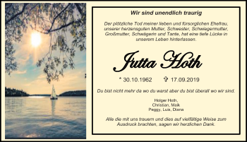 Traueranzeige von Jutta Hoth von Ostsee-Zeitung GmbH