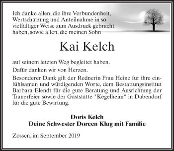 Traueranzeige von Kai Kelch von Märkischen Allgemeine Zeitung