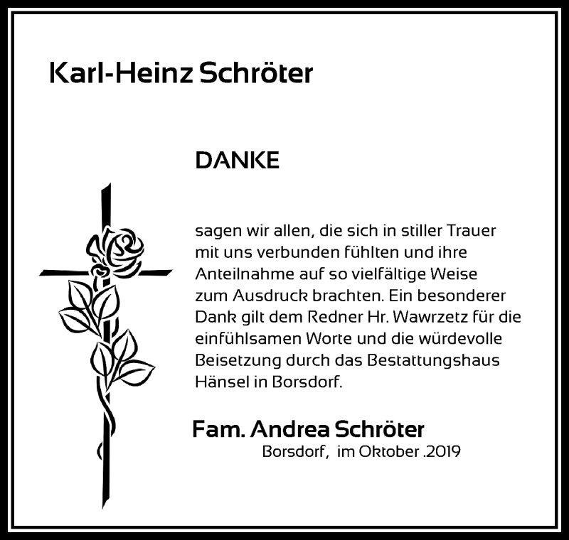  Traueranzeige für Karl-Heinz Schröter vom 26.10.2019 aus Leipziger Volkszeitung