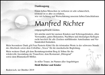 Traueranzeige von Manfred Richter von Ostsee-Zeitung GmbH