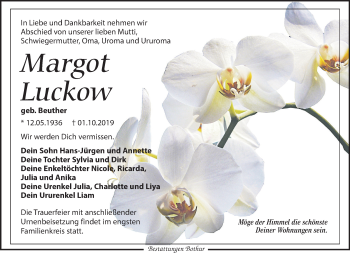 Traueranzeige von Margot Luckow von Leipziger Volkszeitung