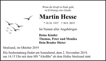 Traueranzeige von Martin Hesse von Ostsee-Zeitung GmbH