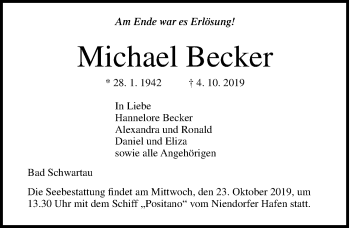 Traueranzeige von Michael Becker von Lübecker Nachrichten