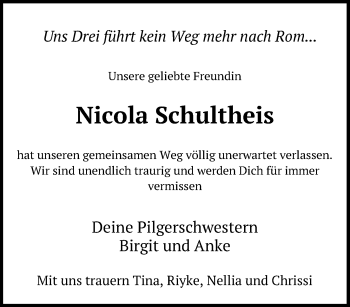 Traueranzeige von Nicola Schultheis von Kieler Nachrichten