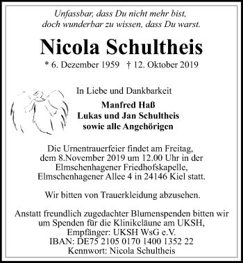 Traueranzeige von Nicola Schultheis von Kieler Nachrichten