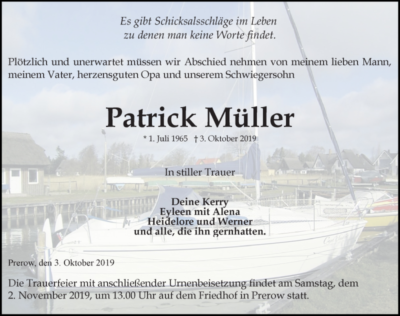  Traueranzeige für Patrick Müller vom 19.10.2019 aus Ostsee-Zeitung GmbH