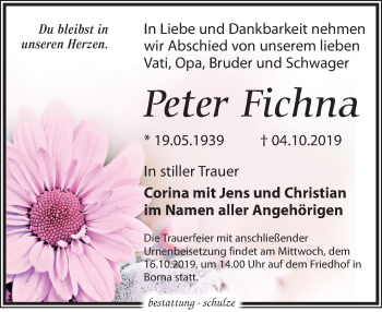 Traueranzeige von Peter Fichna von Leipziger Volkszeitung