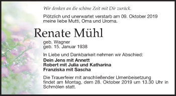 Traueranzeige von Renate Mühl von Leipziger Volkszeitung