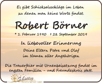 Traueranzeige von Robert Börner von Leipziger Volkszeitung