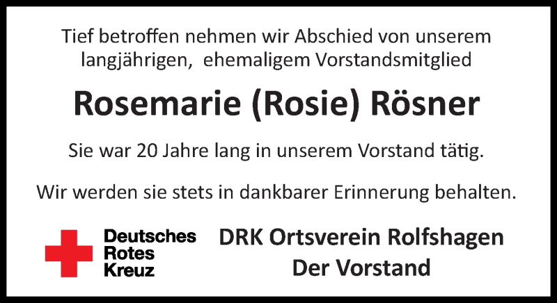  Traueranzeige für Rosemarie Rösner vom 26.10.2019 aus Schaumburger Nachrichten