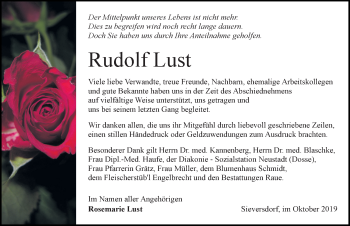 Traueranzeige von Rudolf Lust von Märkischen Allgemeine Zeitung