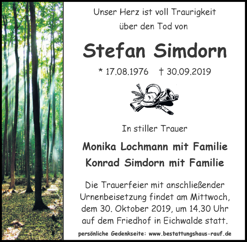  Traueranzeige für Stefan Simdorn vom 12.10.2019 aus Märkischen Allgemeine Zeitung