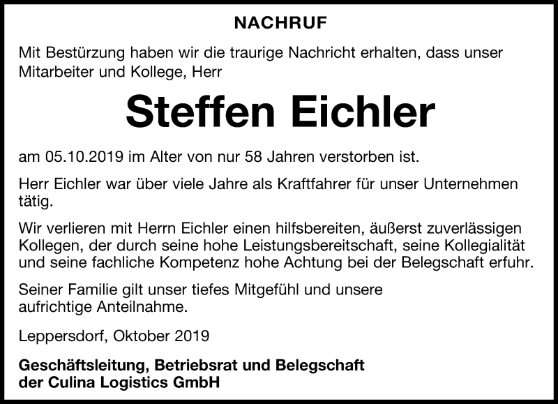  Traueranzeige für Steffen Eichler vom 26.10.2019 aus Leipziger Volkszeitung