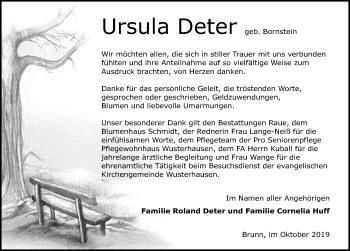 Traueranzeige von Ursula Deter von Märkischen Allgemeine Zeitung