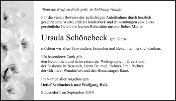 Traueranzeige von Ursula Schönebeck von Märkischen Allgemeine Zeitung