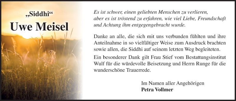  Traueranzeige für Uwe Meisel vom 09.10.2019 aus Lübecker Nachrichten