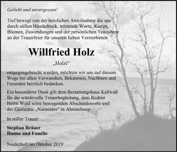 Traueranzeige von Willfried Holz von Ostsee-Zeitung GmbH