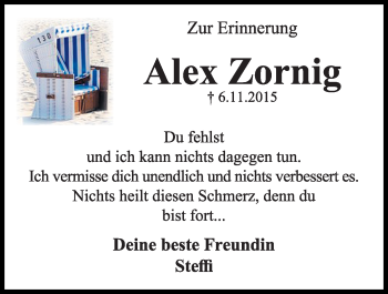 Traueranzeige von Alex Zornig von Kieler Nachrichten