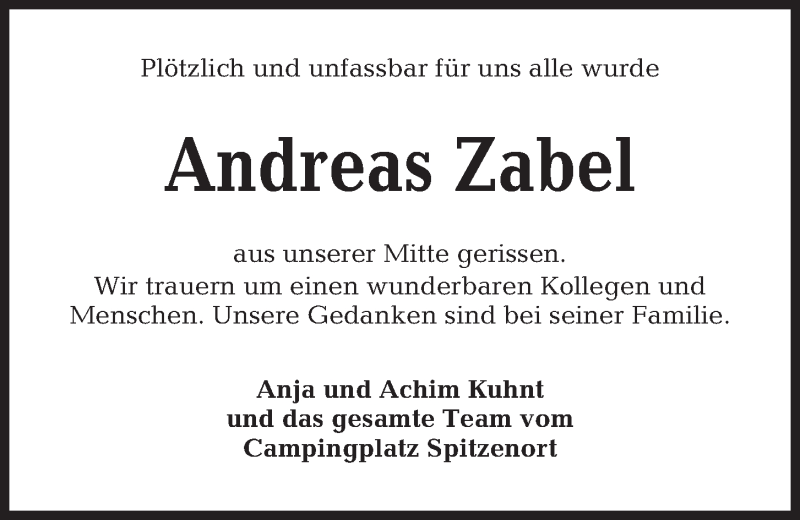  Traueranzeige für Andreas Zabel vom 02.11.2019 aus Kieler Nachrichten
