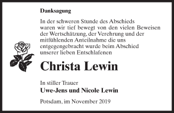 Traueranzeige von Christa Lewin von Märkischen Allgemeine Zeitung
