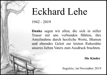 Traueranzeige von Eckhard Lehe
