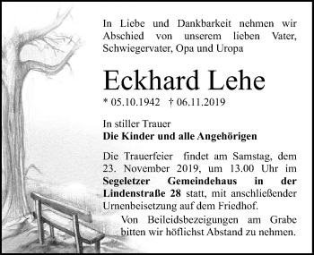 Traueranzeige von Eckhard Lehe