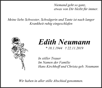 Traueranzeige von Edith Neumann von Kieler Nachrichten