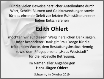 Traueranzeige von Edith Ohlert von Ostsee-Zeitung GmbH