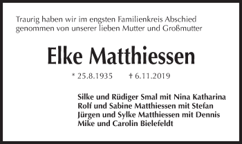 Traueranzeige von Elke Matthiessen von Kieler Nachrichten