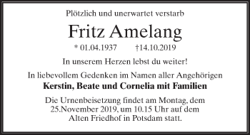 Traueranzeige von Fritz Amelang von Märkischen Allgemeine Zeitung