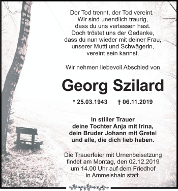 Traueranzeige von Georg Szilard von Leipziger Volkszeitung