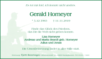 Traueranzeige von Gerald Homeyer von Hannoversche Allgemeine Zeitung/Neue Presse