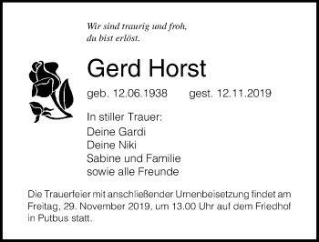 Traueranzeige von Gerd Horst von Ostsee-Zeitung GmbH