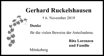 Traueranzeige von Gerhard Ruckelshausen von Kieler Nachrichten