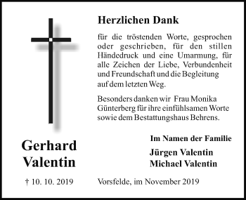 Traueranzeige von Gerhard Valentin von Aller Zeitung