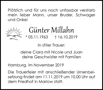 Traueranzeige von Günter Millahn von Ostsee-Zeitung GmbH