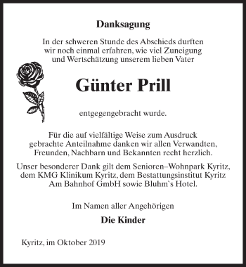 Traueranzeige von Günter Prill von Märkischen Allgemeine Zeitung